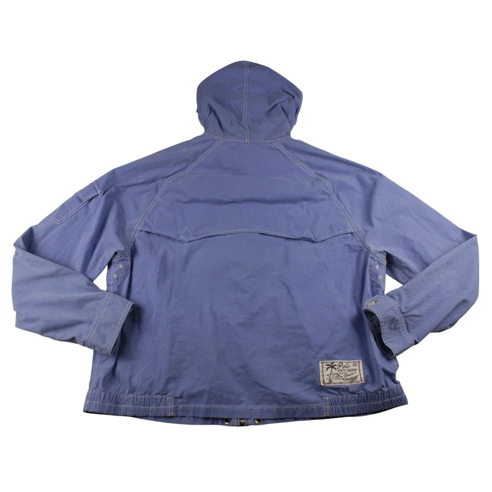 Polo Ralph Lauren Hooded Jacket Blue Big Pony 3 Patch Y2K Vintage XL Distressed